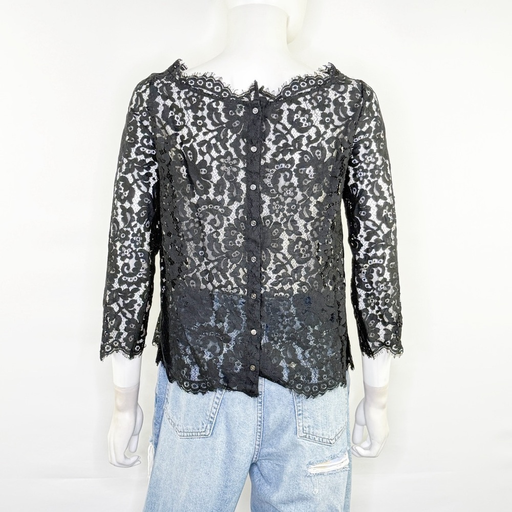 Joie Black Lace Sheer Blouse Top Size S Cocktail Party Whimsigoth Scalloped Hem - Picture 5 of 8